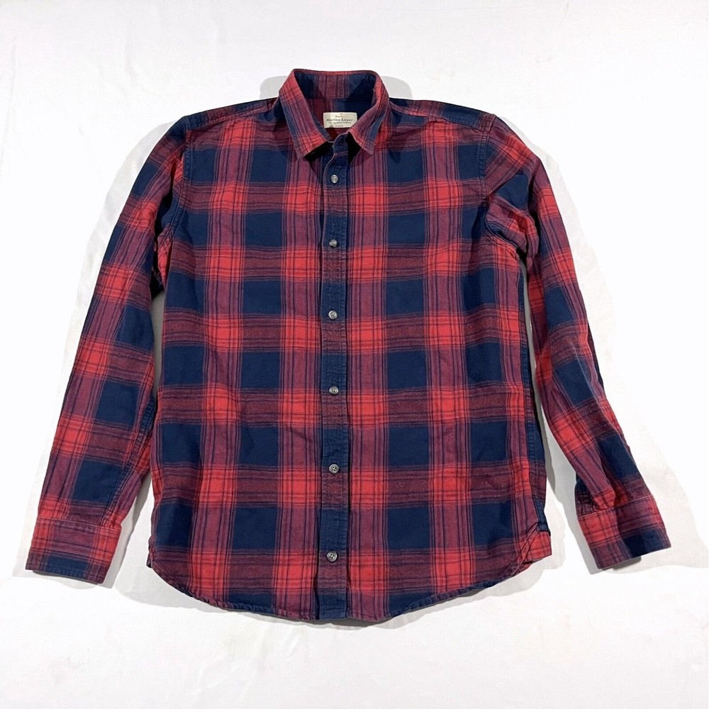 Marine Layer Red and Blue Plaid Casual Button Down Shirt